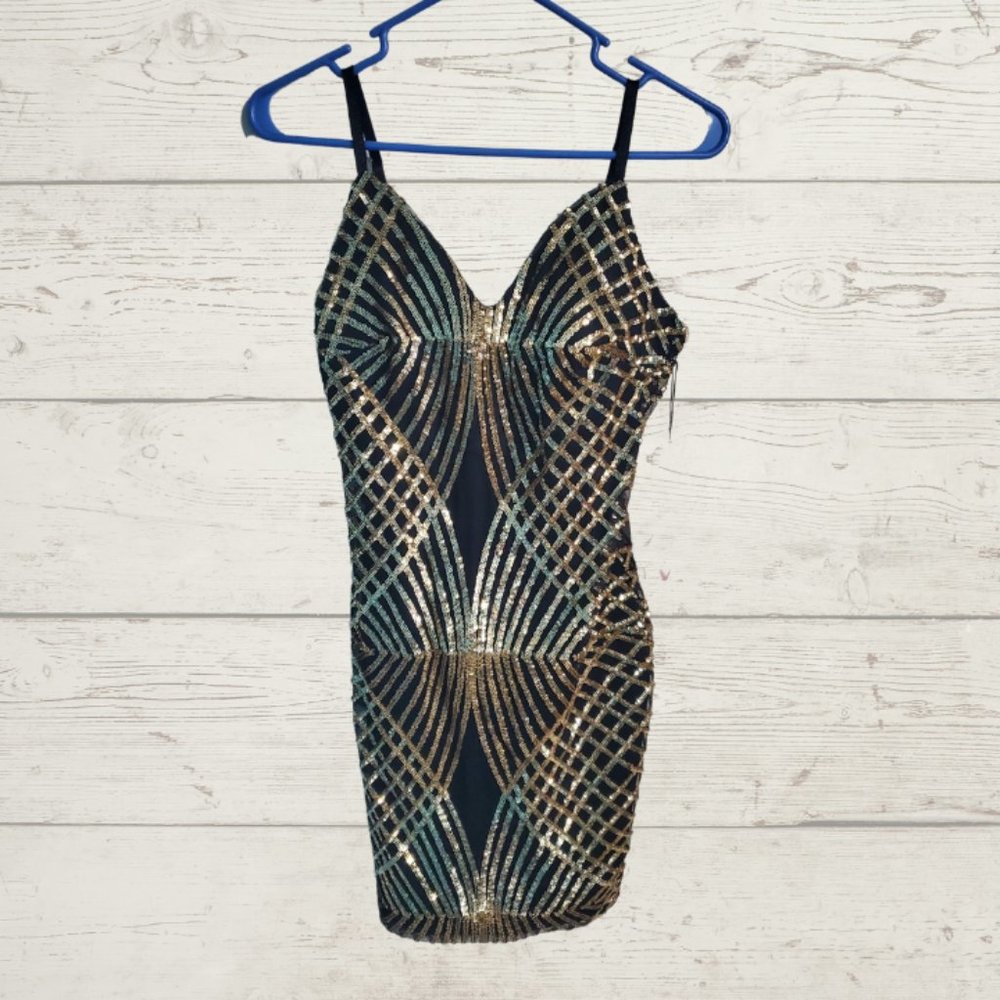Knee Length Dress - Black and Gold - Size Small